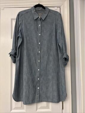 J. Jill Women’s Chambray Blue Denim Button-Up Long Sleeve Shirt Dress Sz M